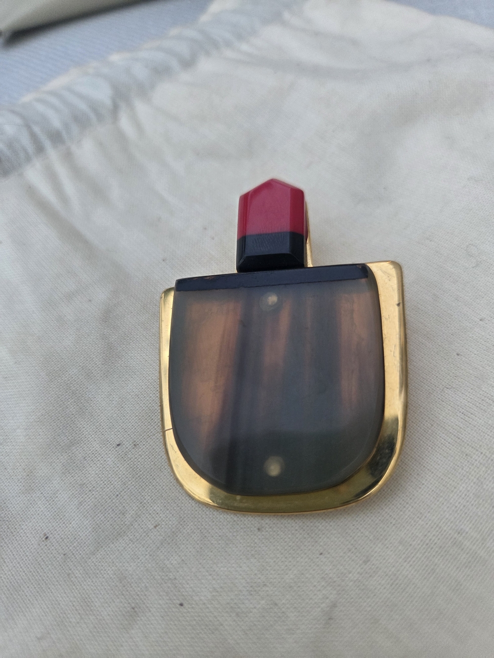 Marni Pin Vintage-Inspired Gold Tone and Tortoiseshell Pendant with Red Accent